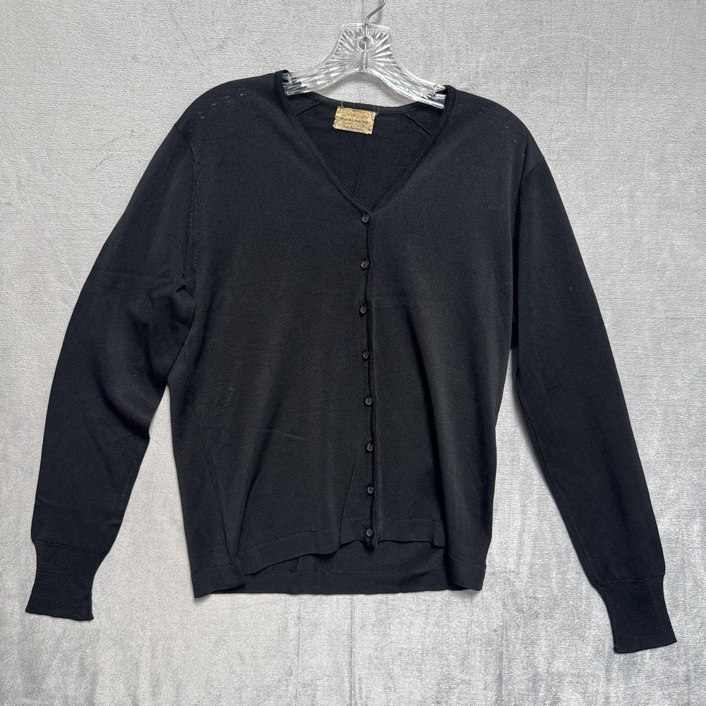 Vintage Fashion House Cardigan Sweater‎ Womens 12/36 Black V Neck Button Front